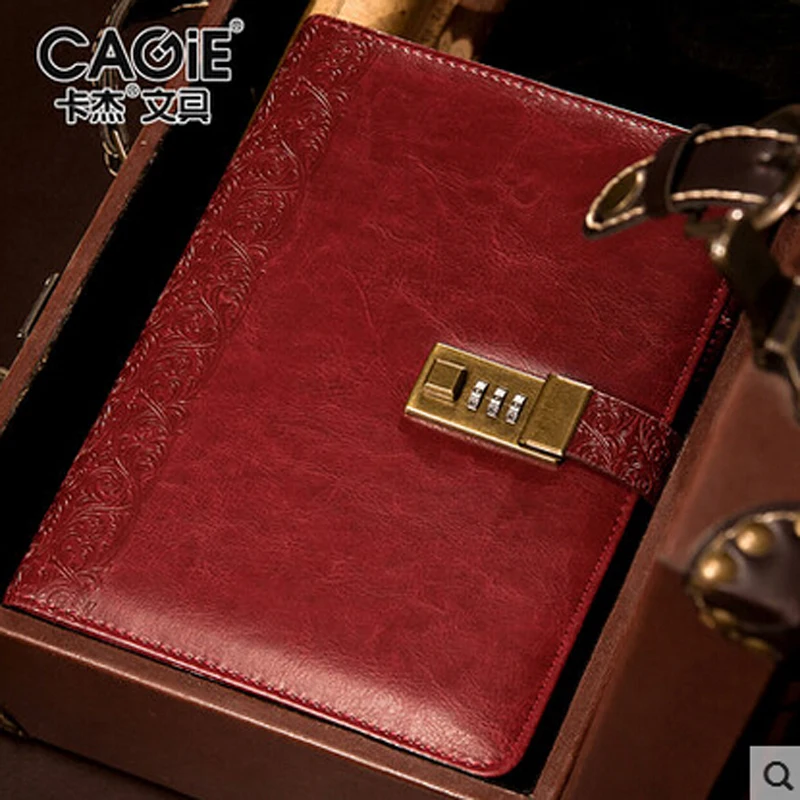 Cagie Винтаж Тетрадь A5 печатных кожаный чехол с замком личные Бизнес журнал-дневник