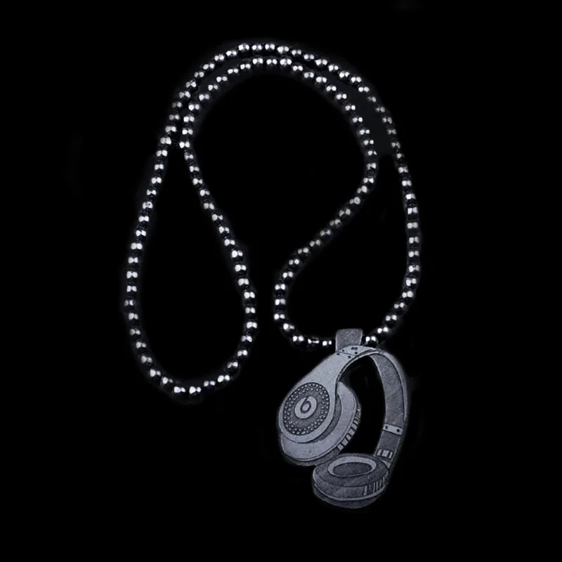 

Hip Hop New Good Wood Headset Necklace For Men Rock Style Wooden Beads Long Chain Pendant Necklace Male Jewelry Boyfriend Gift