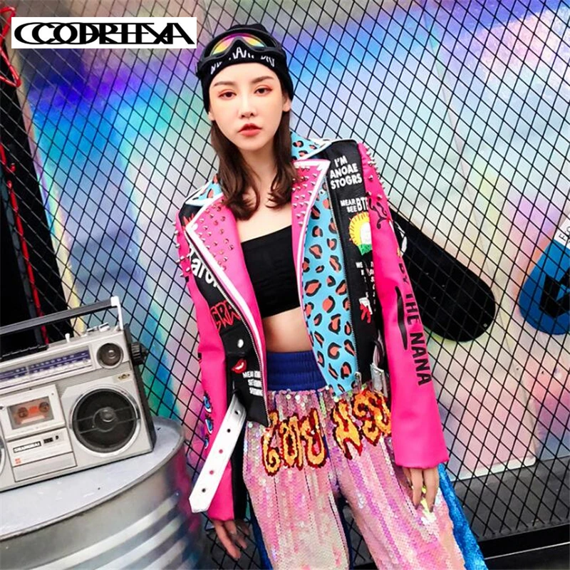 

Куртка женская из искусственной кожи, на молнии, с заклепками, осенняя