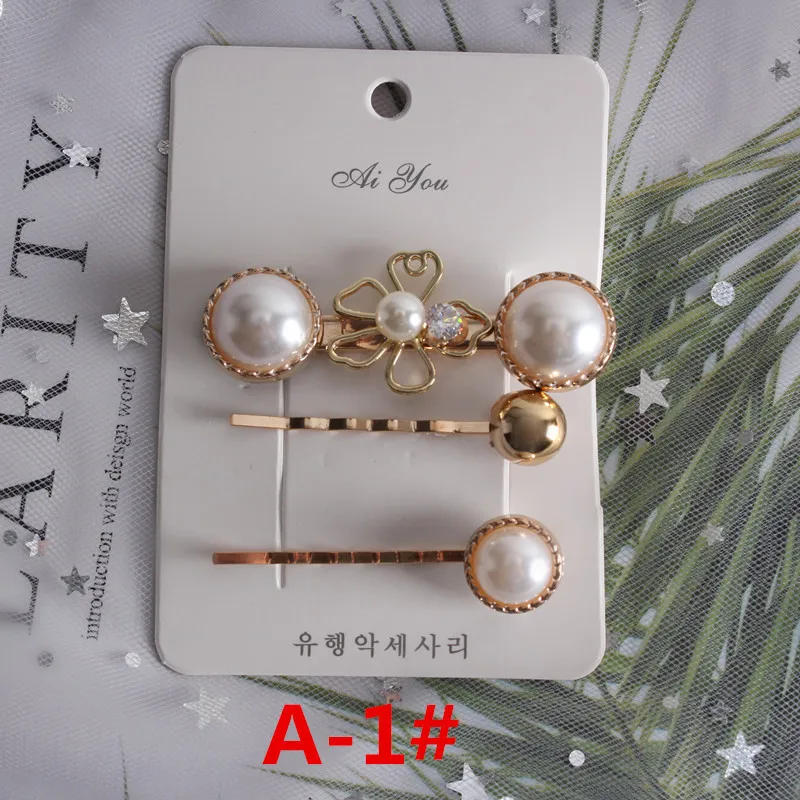 3 шт./компл. металлическая заколка для волос с жемчугом геометрическим цветком