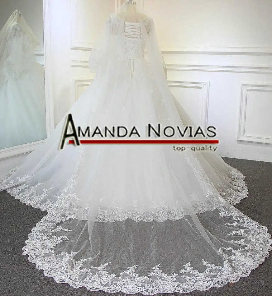 white with veil Vestido de noiva/Новое поступление, кружевное свадебное платье с длинными рукавами и маленьким шлейфом - Цвет: white with veil