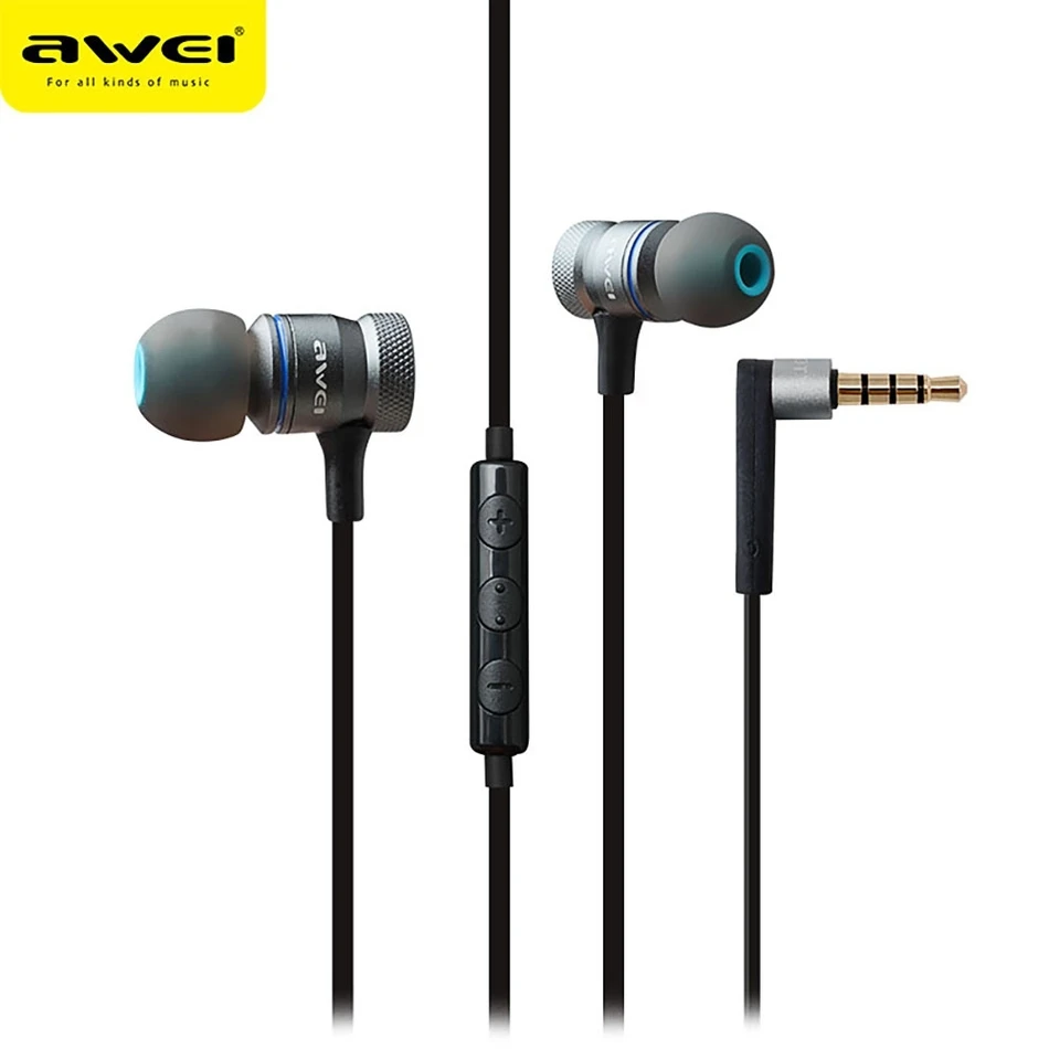 Original AWEI ES - 70TY 3.5MM Plug Stereo Music Deep Bass In-ear Earphones with Stainless Steel Sound 1.2m Cable | Электроника