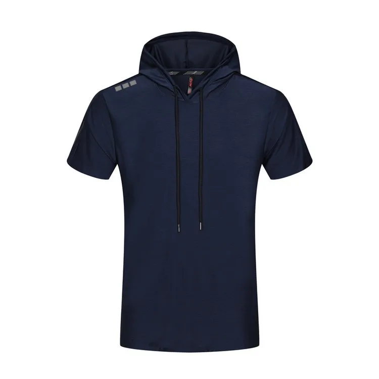 Men Running Hoodie Shirts Fitness Sweatshirt Quick-dry Jersey Gyms Clothing Short Sleeve Training Top Male Sports T Shirt
