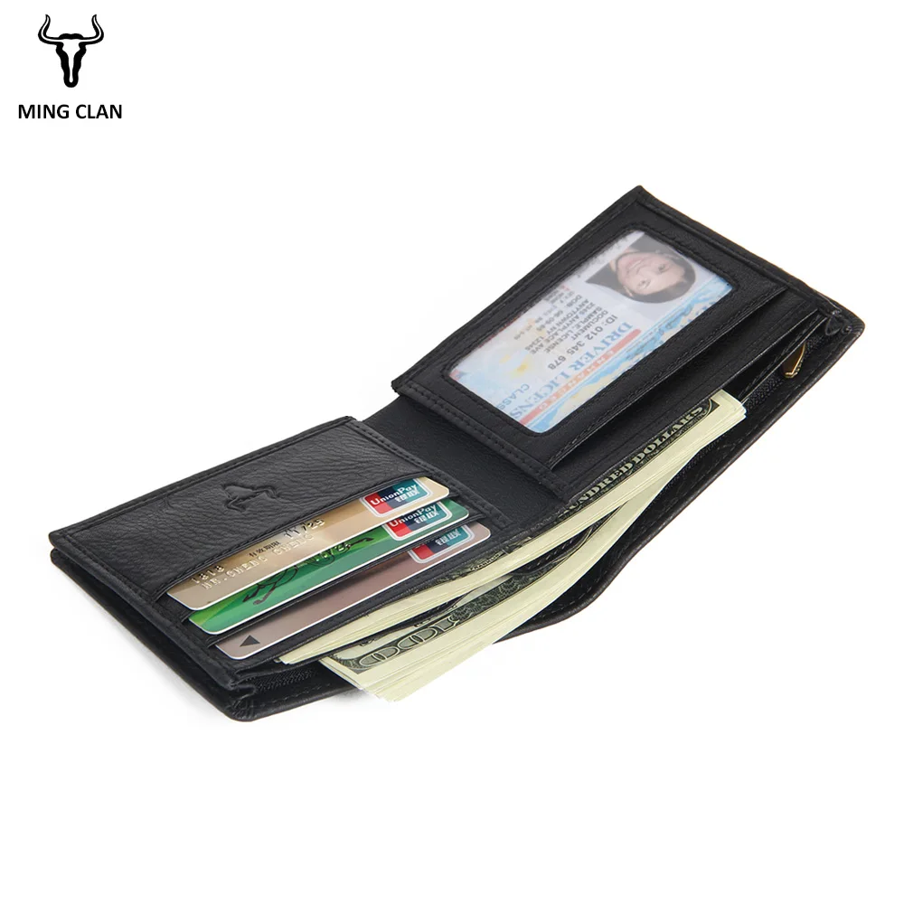 Mingclan Portomonee Leather Wallets Mens Brand Logo Card Holder Male Purse Zipper Wallet  Rfid  Small Mini Purse for Men Gift
