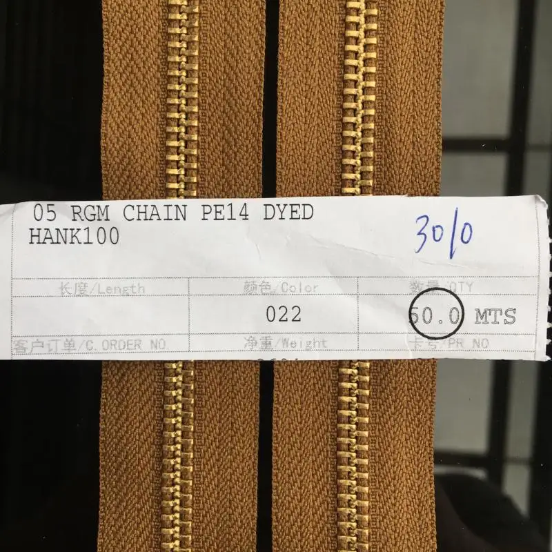 Подлинная/YKK/Золотая медь/3#/5# двунаправленная/кодовая установленная латунная молния/Кожа DIY без головки молнии