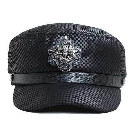 style 2 with belt Новинка, мужские тонкие замшевые шляпы с заклепками в стиле панк из натуральной кожи, мужские ковбойские бейсбольные кепки, женские бейсбольные кепки в британском стиле темно-синего цвета для студентов - Цвет: style 2 with belt