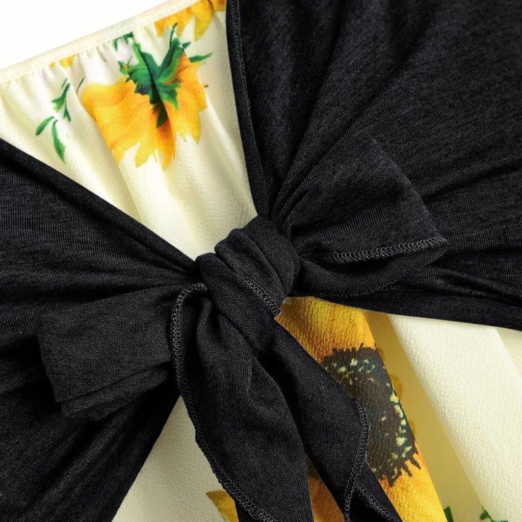 Женское платье топ с принтом подсолнуха коротким рукавом бантиком и 2019| |