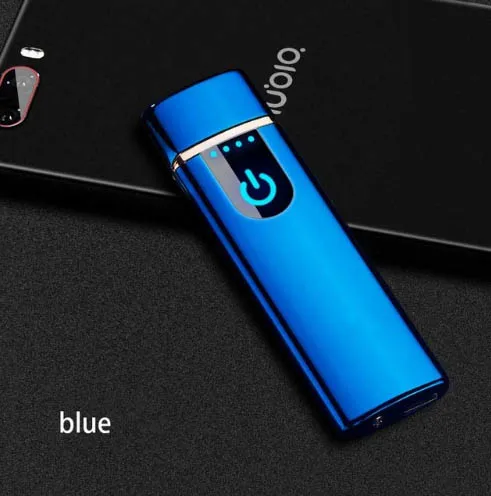USB Зажигалка электронная Вольфрамовая турбо Зажигалка перезаряжаемая WilndProof Зажигалка для курения лазерные логотипы на металле - Цвет: blue 2