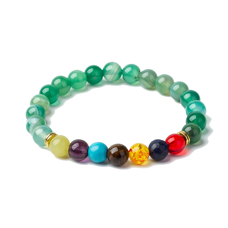 green agate Meajoe 8 мм семь чакра браслеты для йоги 11 моделей доступны круглые цепи бисер браслеты ювелирные изделия для женщин друг подарок - Окраска металла: green agate