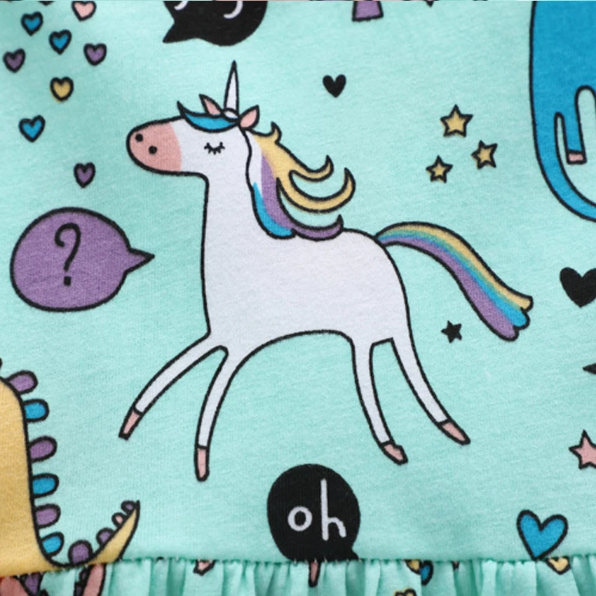 New Fashion Kids Dresses for Girls Summer Unicorn Printed Casual One-Piece Costume A-line Dress Children's Clothing | Детская одежда