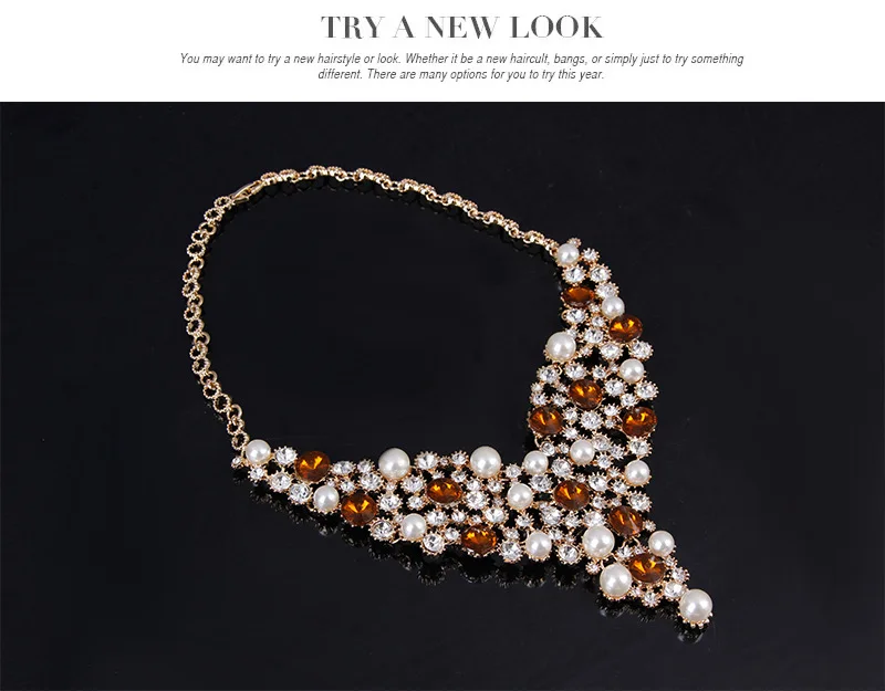 Женский комплект ювелирных изделий массивное ожерелье с золотыми кристаллами и