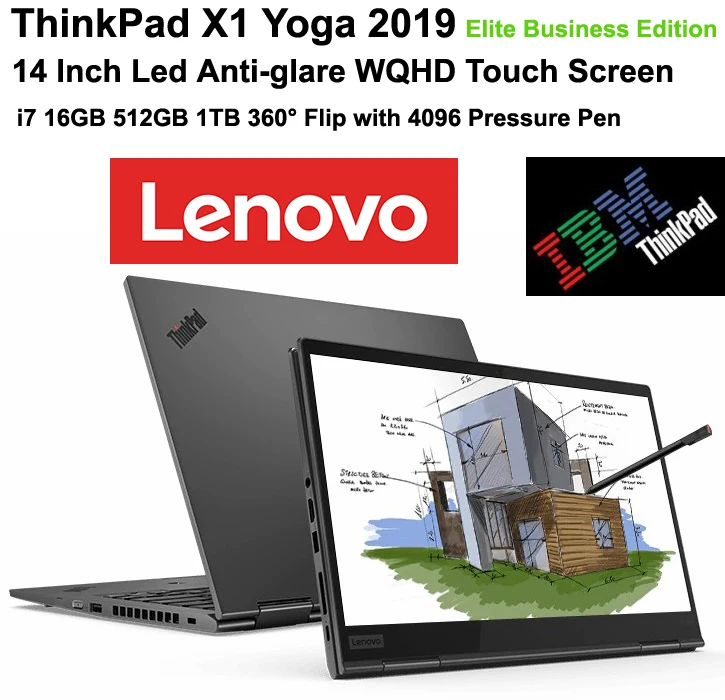 Топ lenovo Elite бизнес ноутбук ThinkPad X1 Yoga 2019 с ThunderBolt 3 0 14 дюймов WQHD сенсорный экран i7 16