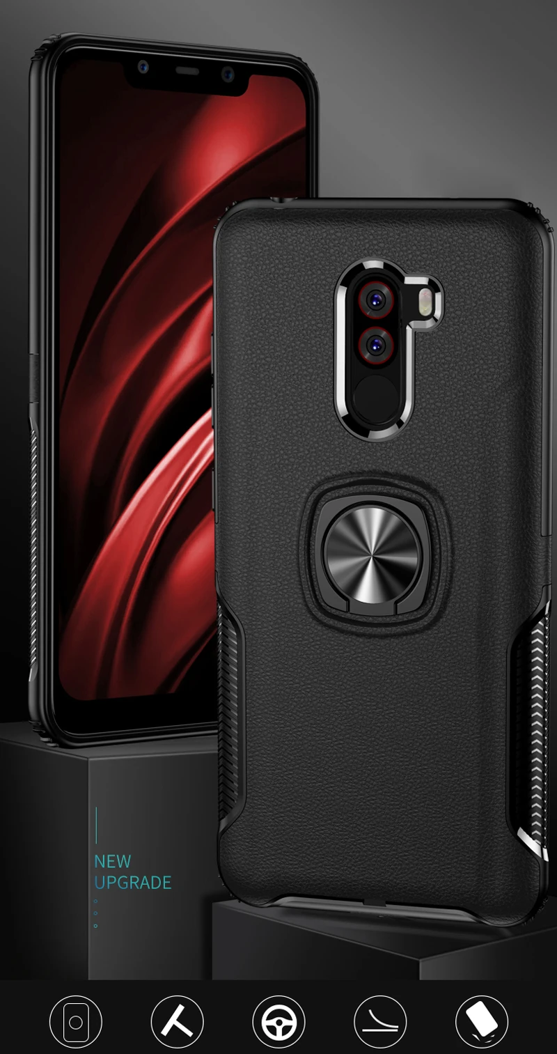 Противоударный защитный чехол для Xiaomi POCOPHONE F1, металлическое кольцо на палец, подставка, магнитный кронштейн, задняя крышка, Xiaomi POCOPHONE F1, чехол s