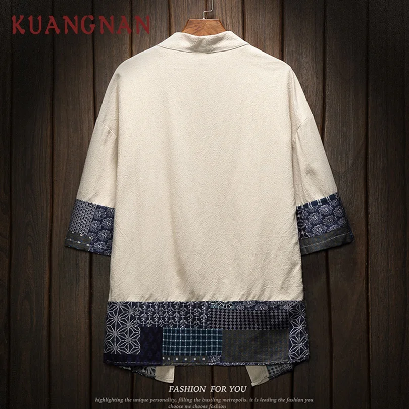 KUANGNAN, китайское кимоно, кардиган, мужские рубашки, 5XL, одежда, японское кимоно, мужское летнее кимоно, рубашка, Мужская Уличная одежда, новинка