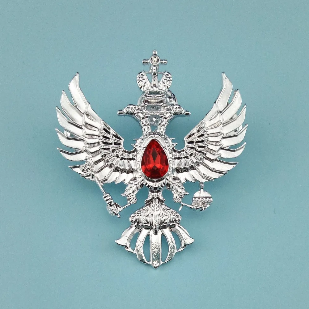 Двойной головкой Орел одежда значки покрытие серебряные с зеленый кристалл