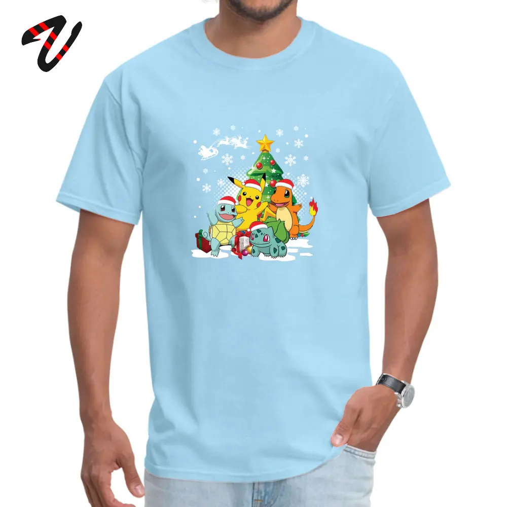 Light Blue Happy Cheer/футболки с изображением рождественской елки, Покемон, Kawaii, аниме, Deisgn, модная футболка, хлопок, вечерние футболки, подарок для мальчика - Цвет: Light Blue