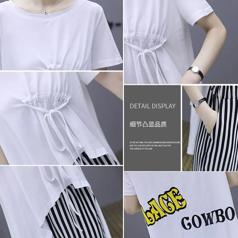 Летние повседневные комплекты из двух предметов женские черно белые футболки с