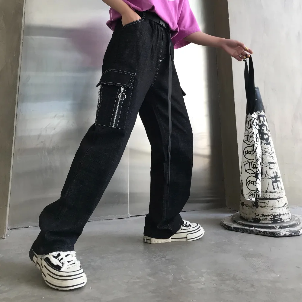 Осенние новые корейские vingate Harajuku уличные товары джинсы свободные с высокой талией Прямые брюки шикарный Досуг mopping хип-хоп женские брюки