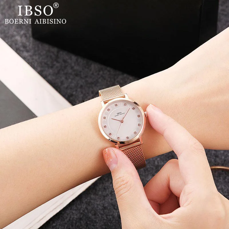 IBSO Women Quartz Watch Set Rose Gold Crystal Design Bracelet Necklace Watch Sets Female Jewelry Set Watch Lady's Wife Mom  Gift