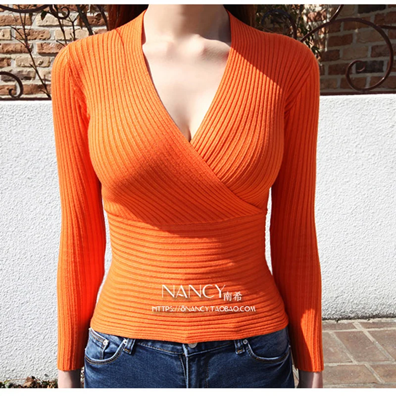 Пикантные Женские Вязаные Пуловеры и свитера с глубоким v-образным вырезом