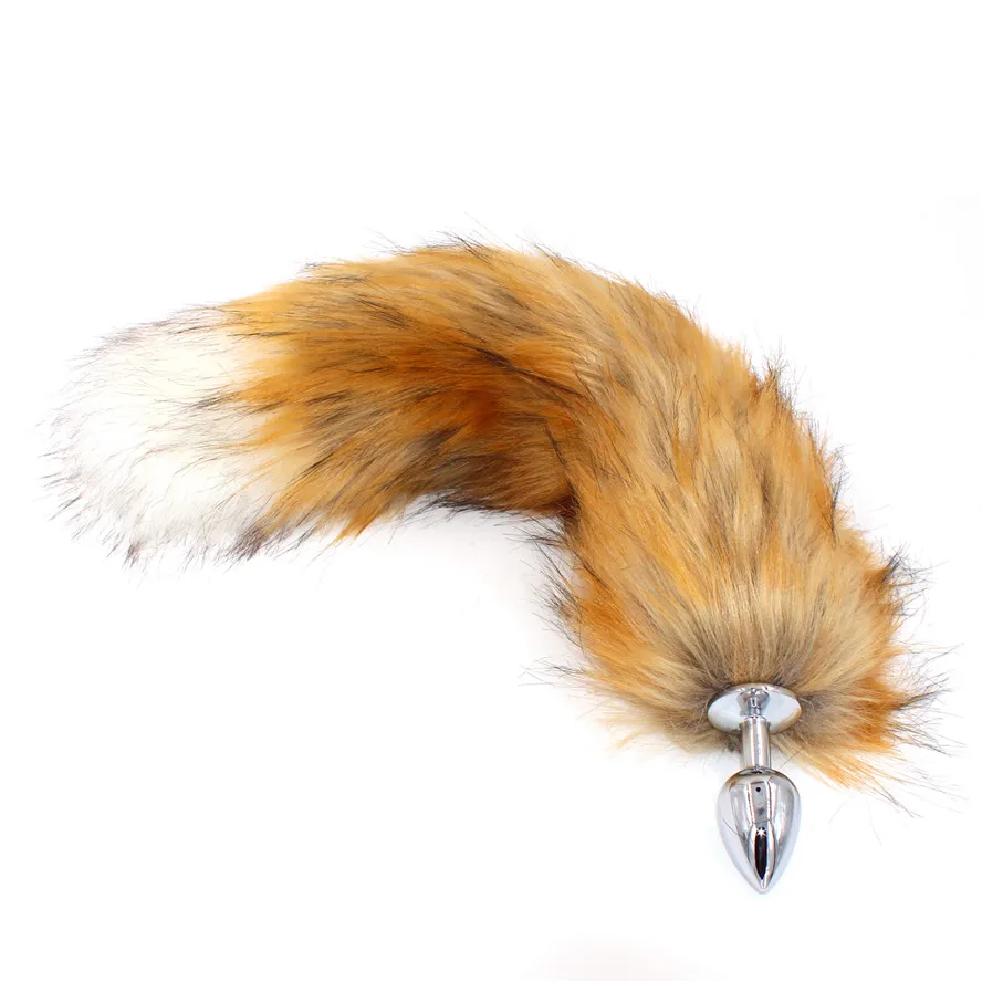 Искусственный Лисий хвост с белым наконечником плюшевый мех металлической
