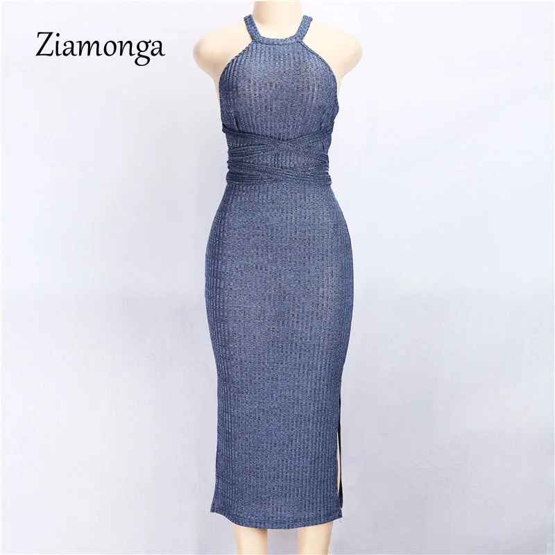 Женское облегающее платье с лямкой вокруг шеи открытой спиной и открытыми