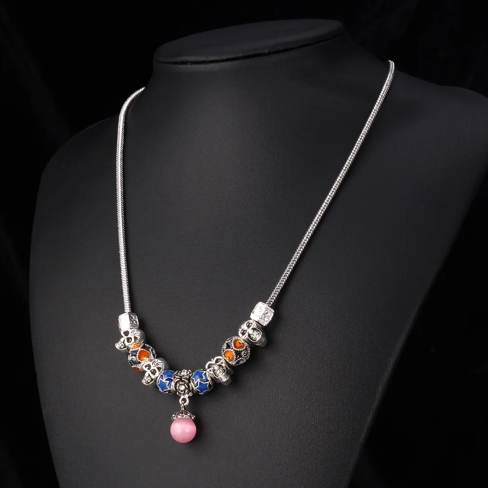 U7 Тибетский Серебряный Шармы Скелет Бусы Ожерелье Натуральный Камень Опал Кулон