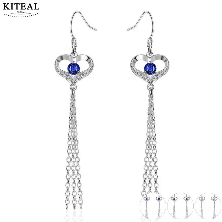 Новые Модные посеребренные серьги для женщин синий/белый кристалл циркония три