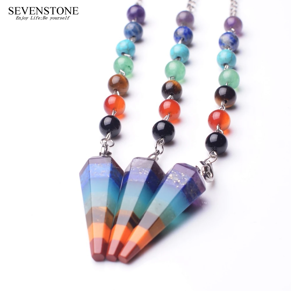Ожерелье SEVENSTONE 7 Chakra Yoga Angel ожерелье с натуральным кулоном подвеской из