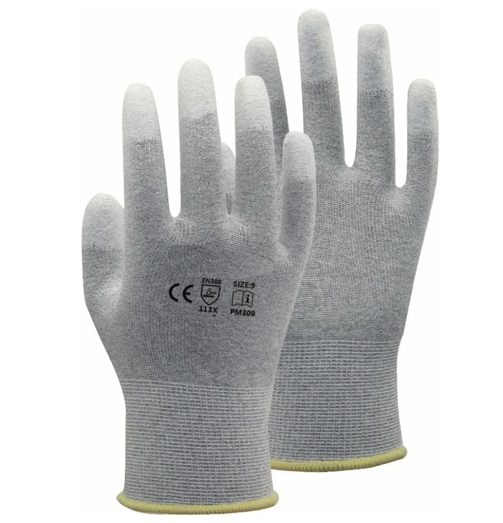 УГЛЕРОДНЫЙ нейлоновый подкладка ESD безопасные перчатки антистатические ПУ с