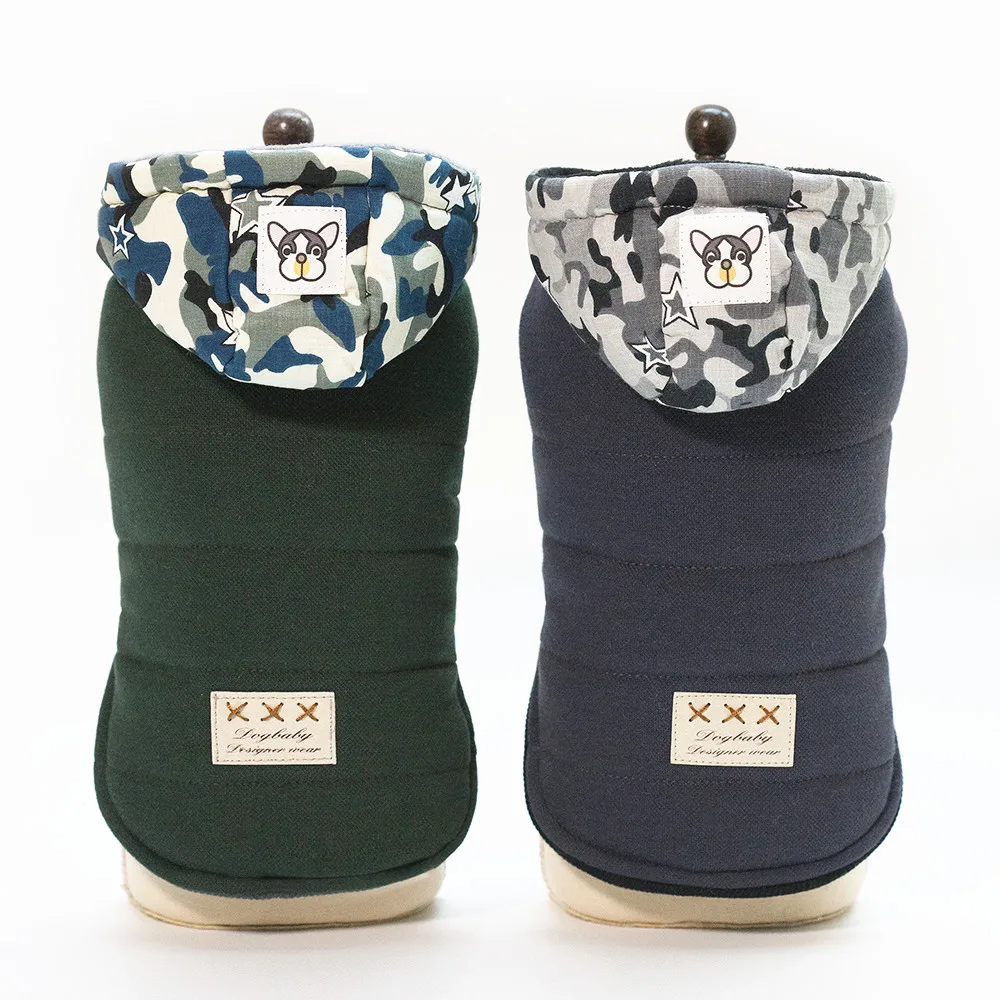 Pet dog clothes for winter gray green coat pet camouflage hoodie jacket small and medium sized dogs clothing | Дом и сад