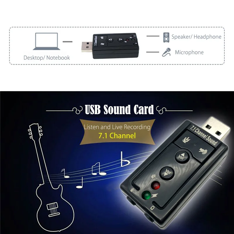 Лидер продаж USB звуковая карта виртуальный 7 1 канальный аудио интерфейс адаптер
