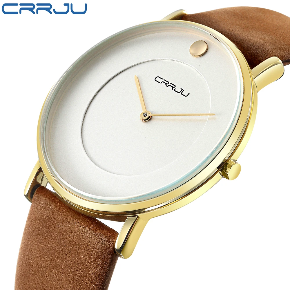Супертонкие кварцевые повседневные наручные часы CRRJU Мужские Аналоговые