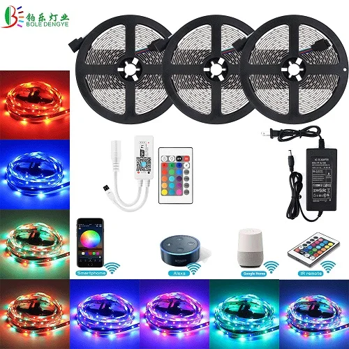 15M Full Kit 10 м RGB Светодиодные ленты 2835 Водонепроницаемый IP65 15 M 5 M диод лента с WI-FI светодиодный Управление Лер Alexa Google дома Управление 12 V DC адаптер Мощность - Испускаемый цвет: 15M Full Kit