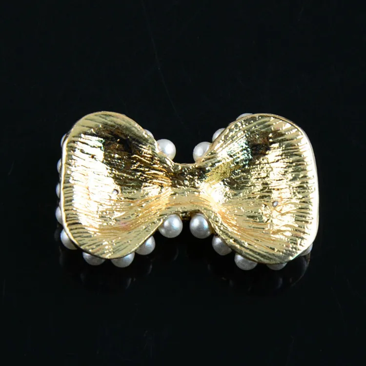 100 шт./лот сплав бант цветы жемчужные пуговицы 30 мм Золотой со стразами для волос