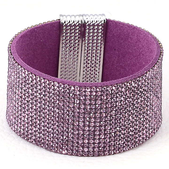 Магнитный браслет с кристаллами блестящий кожаный B1489|magnetic leather bracelet|leather braceletbling