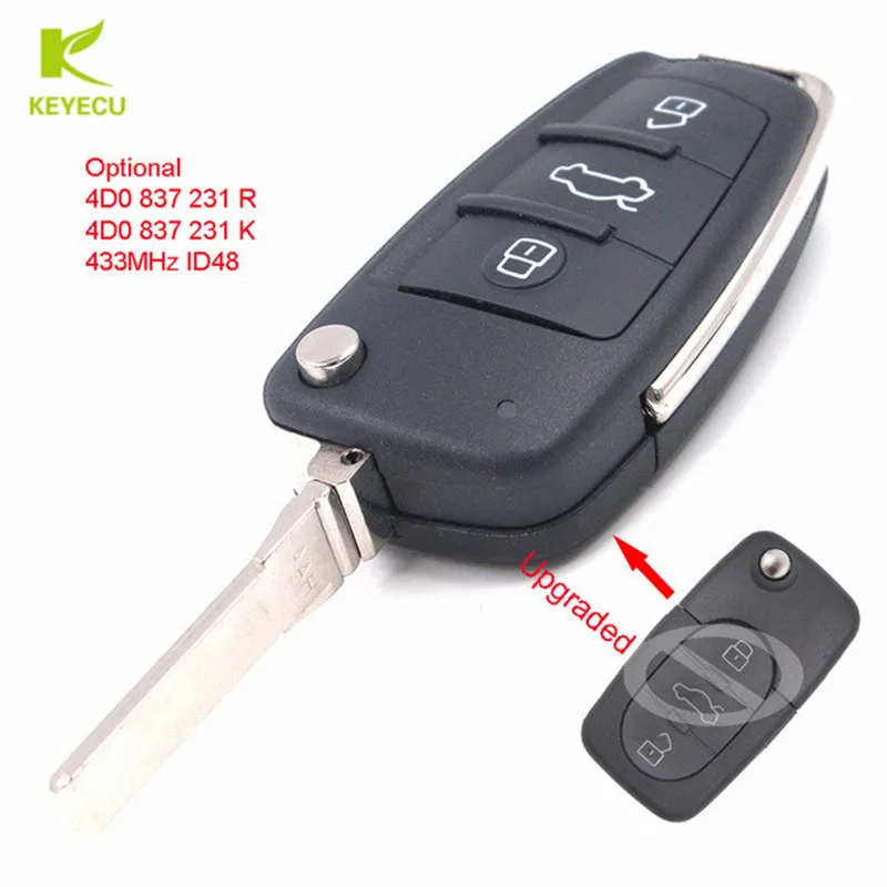 Новый обновленный флип модуль KEYECU с тремя кнопками 433 МГц ID48 для Audi 4D0 837 231 K / R
