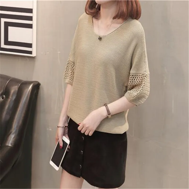 Women Spring / summer knit sweater Female New Fashion Loose Short-sleeved Clothes Thin Large Size Tops Jacket Pullover A0571 | Женская