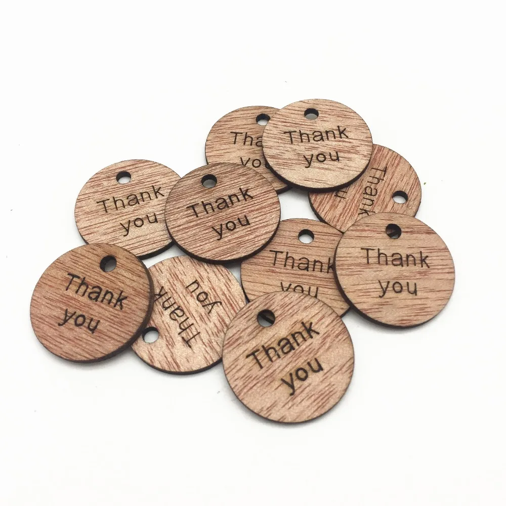 100 шт 25 мм круглый деревянный круг спасибо бирки ломтики с отверстием пользу
