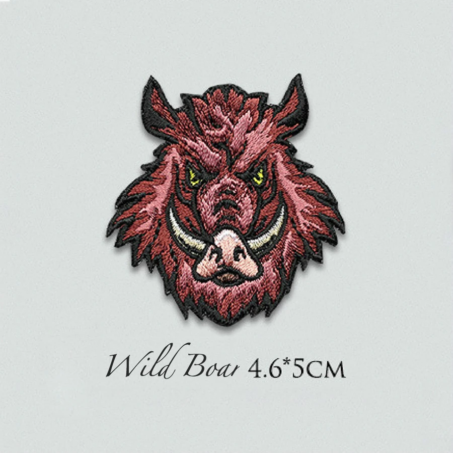 Wild boar Мультяшные животные железные нашивки для одежды тигр лев волк кабан вышивка значки аппликаций для одежды футболка джинсы обувь - Цвет: Wild boar