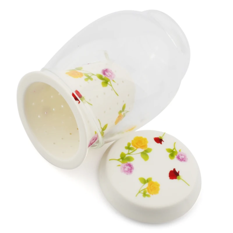 Кружки для чая OBR стеклянный + керамический цветочный чайник заварки с фильтром и