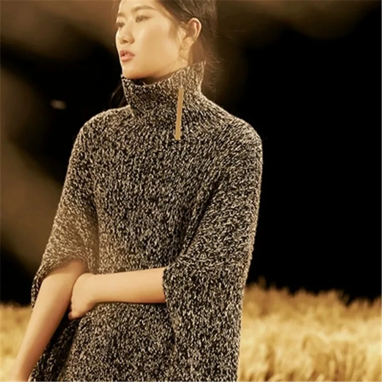 100% hand made pure cashmere knit women fashion turtleneck solid shawl sleeve pullover sweater customized | Женская одежда