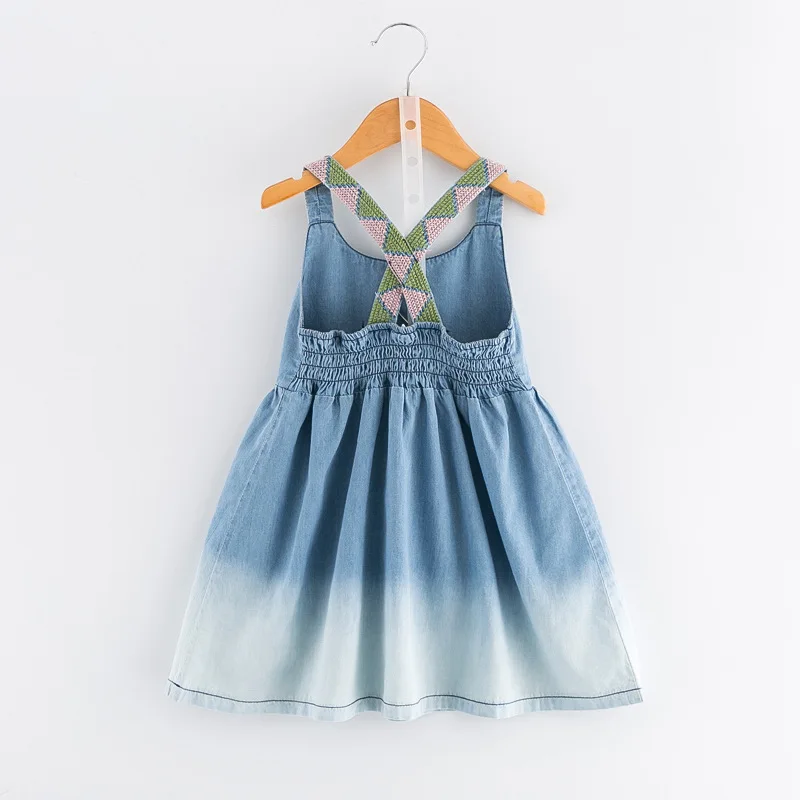 Lovely Dress 2019 Summer Baby Princess Jean Denim Gradual Change Design Clothes Criss-Cross Back Girls | Детская одежда и обувь