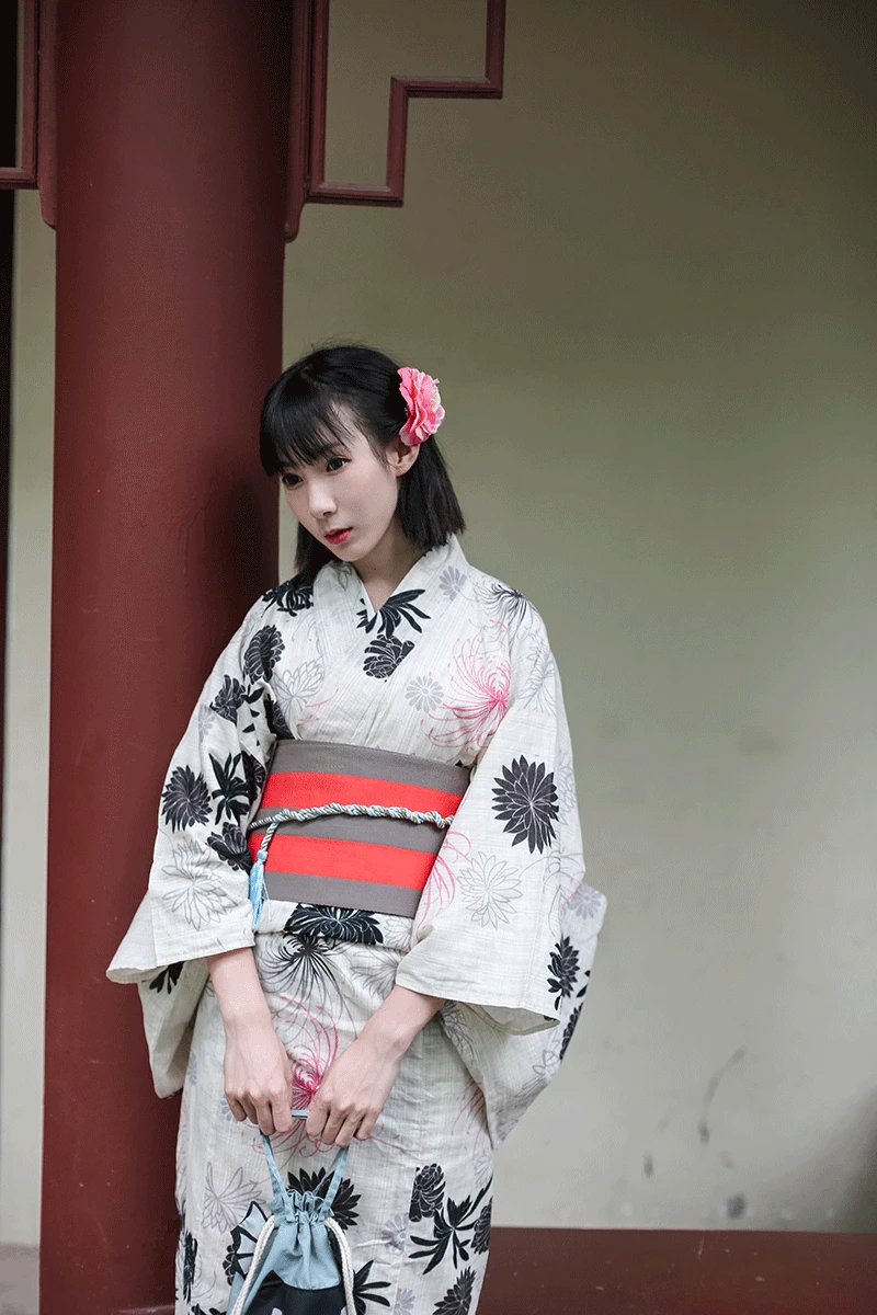 Ladies Imitation Linen Chemical Fiber Fabric Modified Version of Kimono Bathrobe Set Daisy Stem Traditional | Тематическая одежда