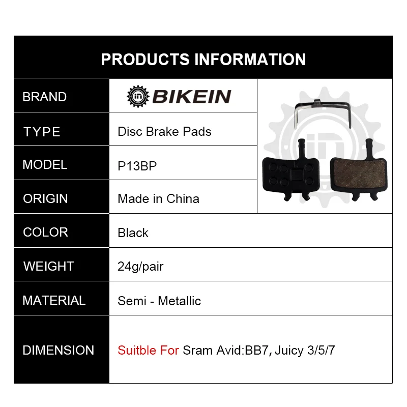 

BIKEIN - 4 Pairs High Quality Resin Bicycle Disc Brake Pads For Sram Avid BB7 Juicy 3/5/7 MTB Semi-Metallic Hydraulic Brake Pad