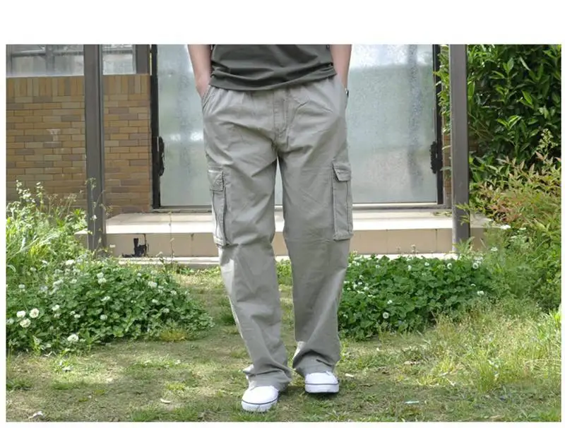 Мужские брюки-карго с карманами, большие размеры, 8XL, 9XL, 10XL, тянущиеся брюки, летние прямые брюки, хаки, черные, свободные, 42, 44, 46, 48