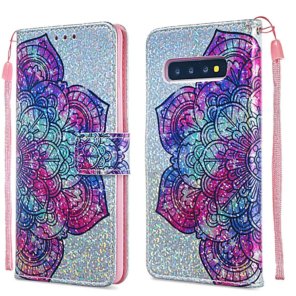 Блестящий чехол книжка с единорогом для Samsung Galaxy S10e S10 S9 S8 Plus стильный кожаный в