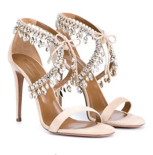Summer Bling Women Gladiator Sandals Brand Suede Strappy High Heels Shoes Woman Lace Up Pumps Rhinestone Zapatos Mujer | Обувь