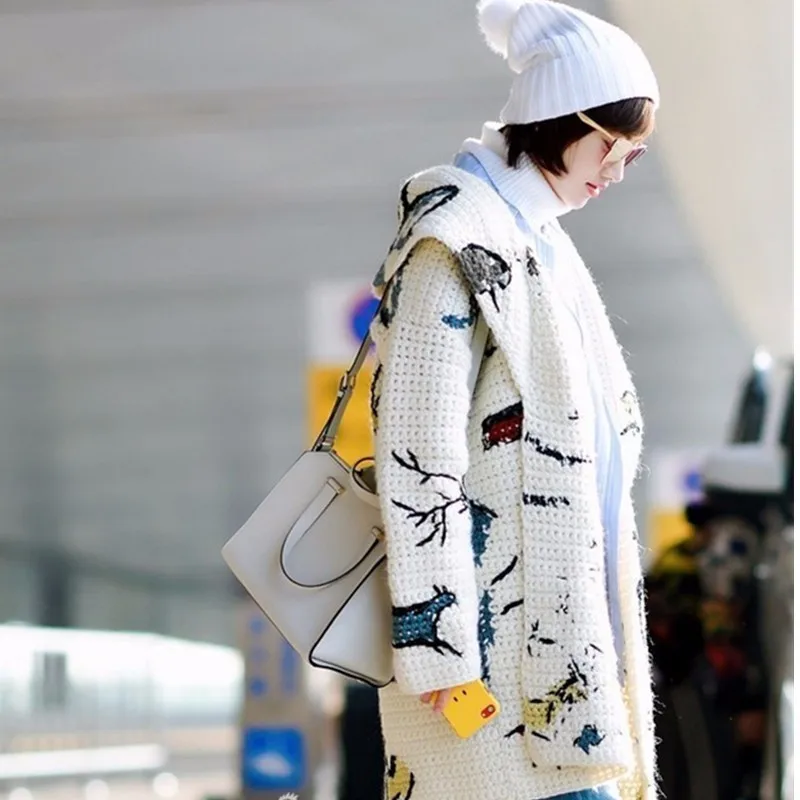 Spring Autumn Knit Hooded Cardigan Women 2018 Fashion Loose Casual Rainbow Sweater Long Sleeves Mujer Knitted Coat LYL313 |