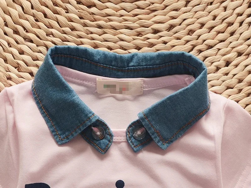 2017 baby boys summer denim lapel clothes kids letter short sleeve t shirt jean shorts suit children leisure clothing sets |